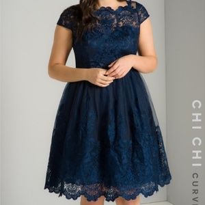 Lace Navy Cocktail Dress Plus Size Chi Chi London